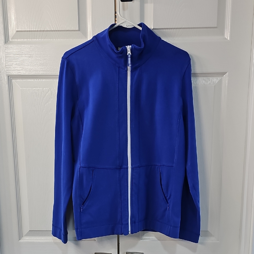 T for Talbots Women's Vibrant Blue Full Zip Athleisure Sport Jacket Pockets L